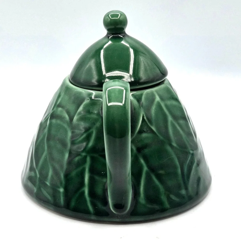 Vintage Pier-1 Imports Teapot Jade Leaves Green Stoneware Pier One Collection 7